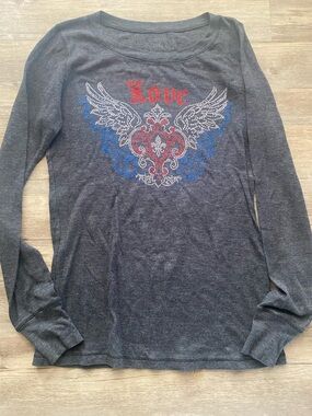 Love Wing Embellished Long Sleeve Skirt - Black